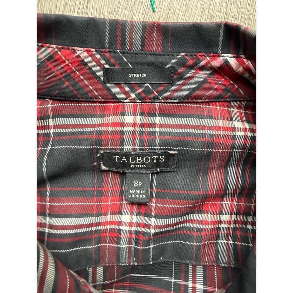 Talbots Plaid Button Down Shirt, Ruffle, Women's size 8P, Petite - Picture 4 of 5
